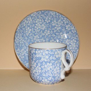 Blue printed teacup and saucer